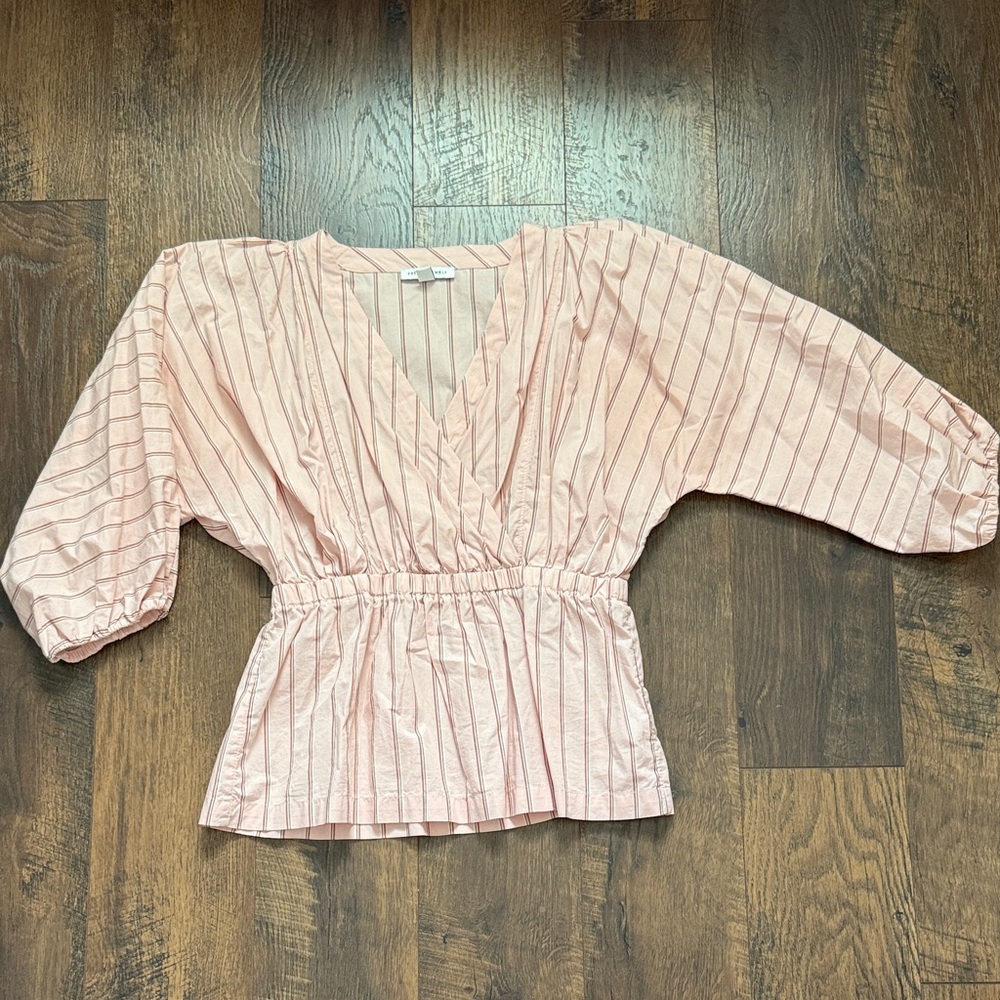 Free Assembly Elegant Pink Striped Balloon Blouse